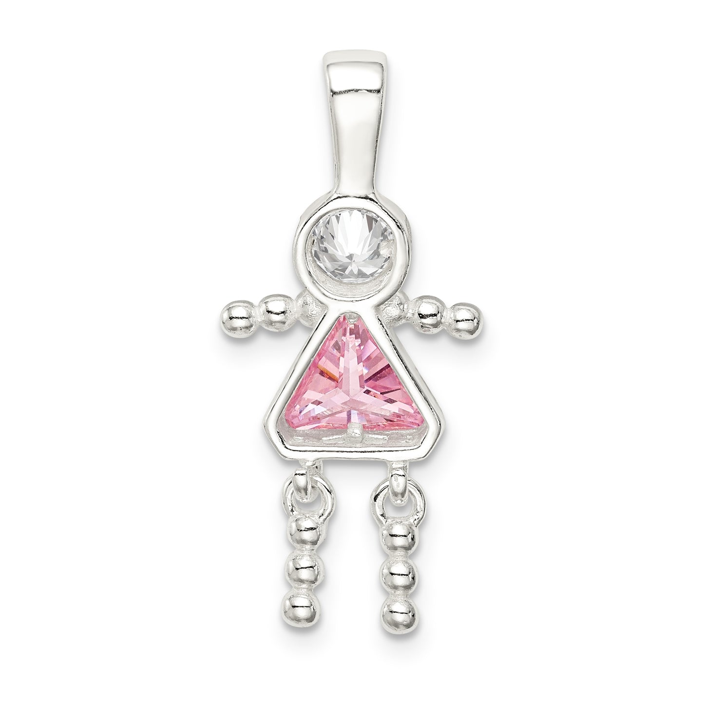 Sterling Silver Rhodium plated Cubic Zirconia & October Pink Cubic Zirconia Girl Pendant