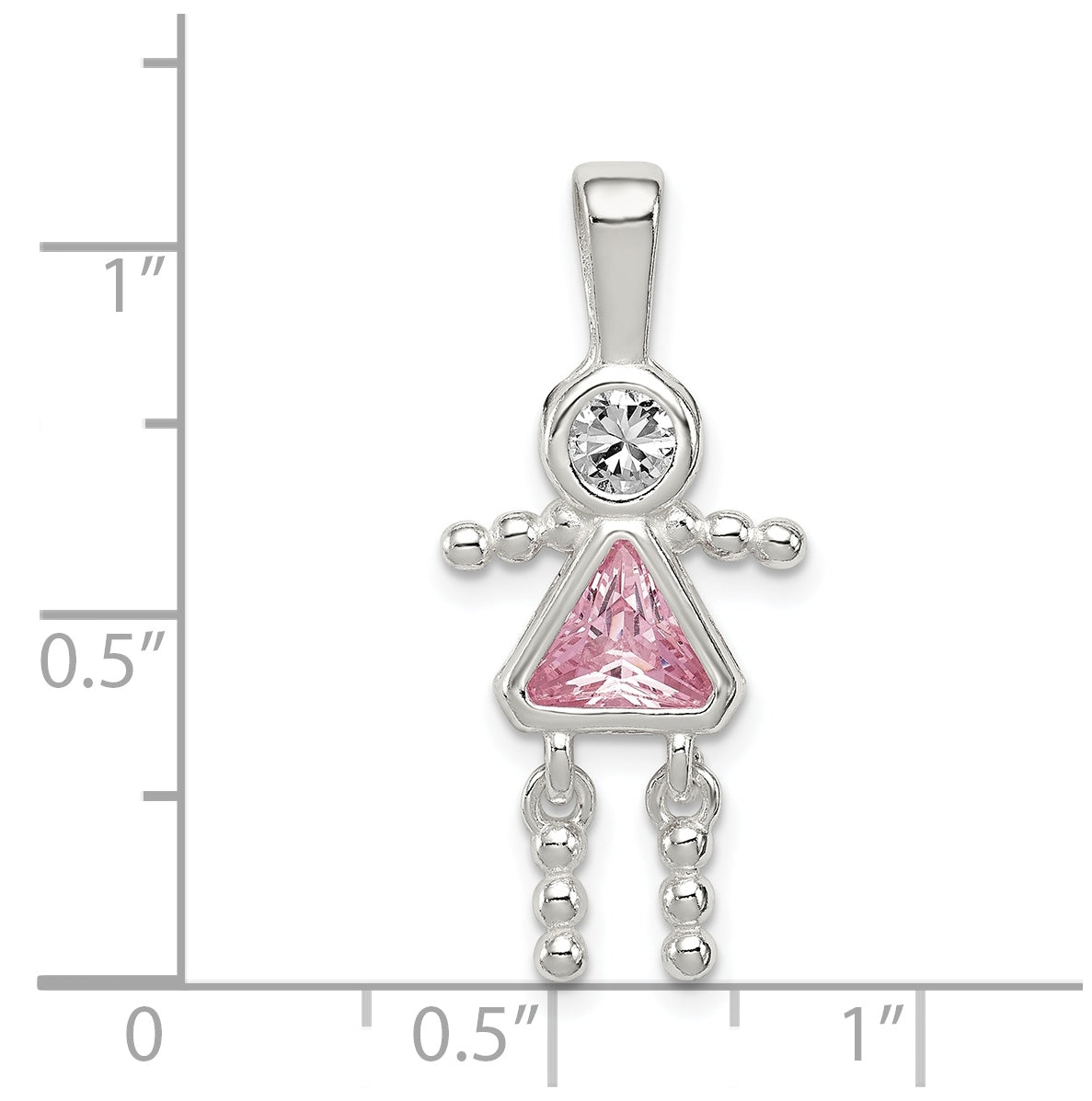 Sterling Silver Rhodium plated Cubic Zirconia & October Pink Cubic Zirconia Girl Pendant