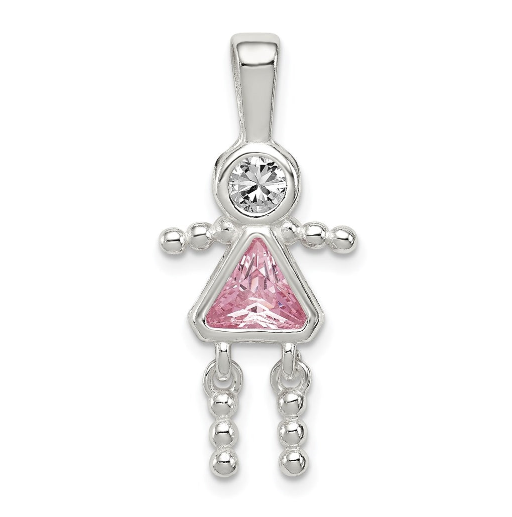 Sterling Silver Rhodium plated Cubic Zirconia & October Pink Cubic Zirconia Girl Pendant