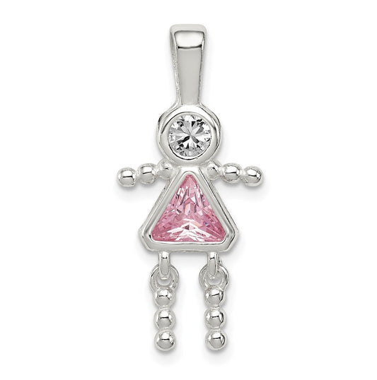 Sterling Silver Rhodium plated Cubic Zirconia & October Pink Cubic Zirconia Girl Pendant