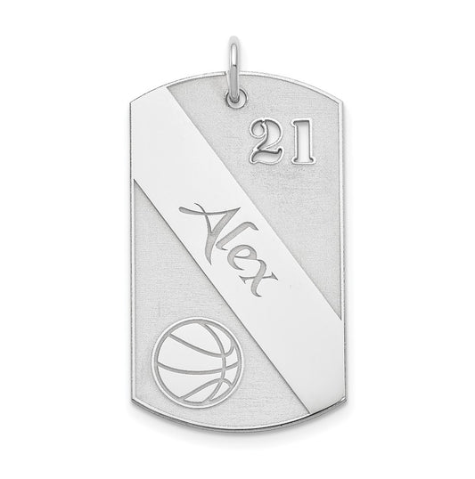 SS/Rhodium-plated Personalized Basketball Dog Tag Charm