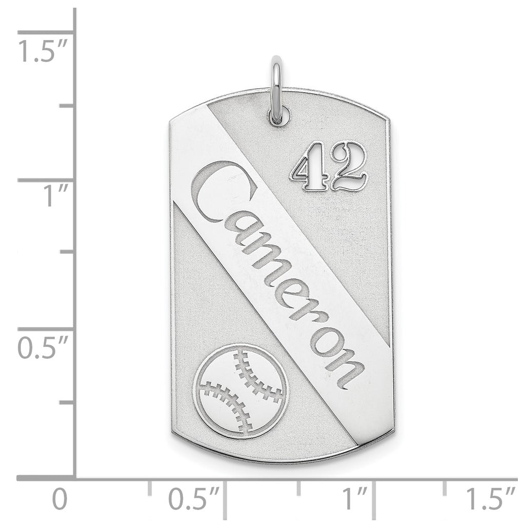 SS/Rhodium-plated Personalized Baseball Dog Tag Charm