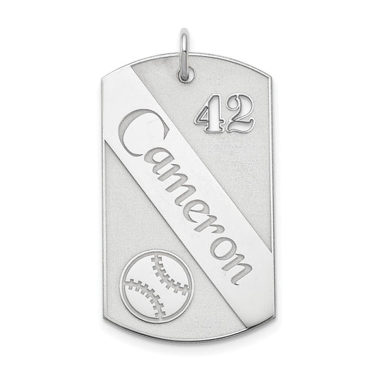 SS/Rhodium-plated Personalized Baseball Dog Tag Charm