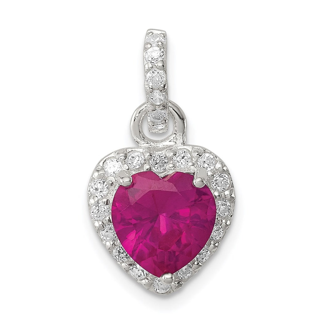 Sterling Silver Red Cubic Zirconia Heart Pendant – Elegant Jewelry Gift for Birthday, Anniversary, Engagement, Wedding