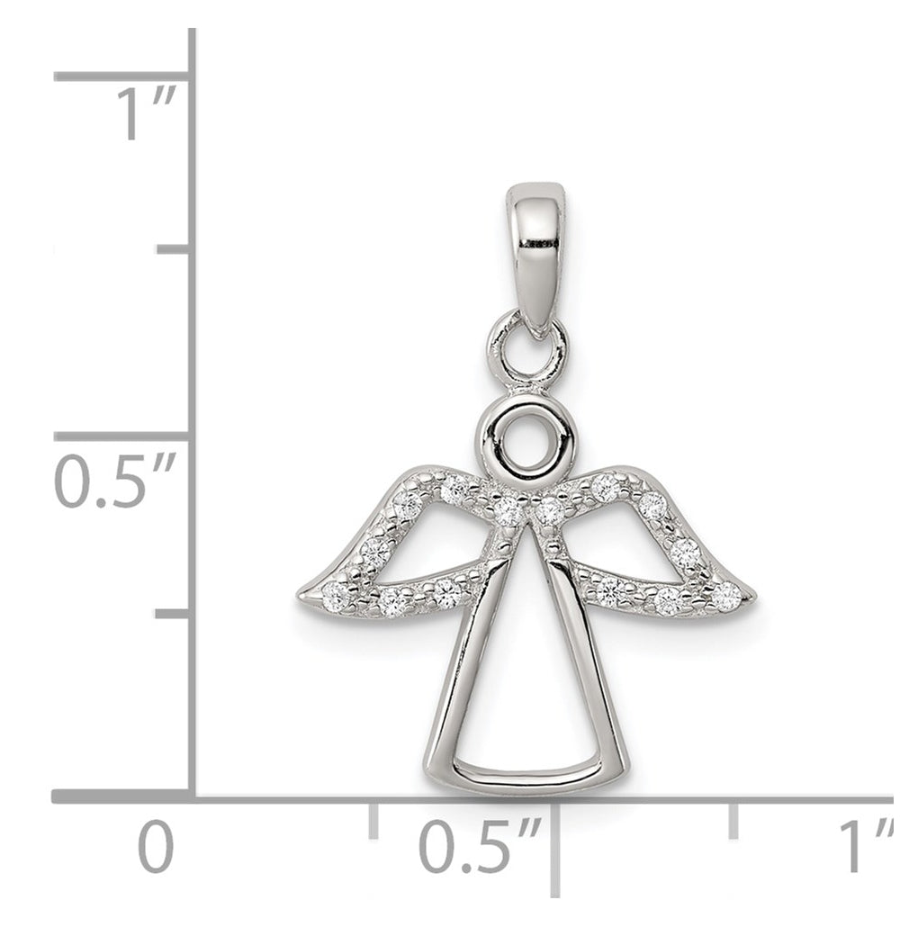 Sterling Silver Rhodium-plated Angel w/ Cubic Zirconia Wings Pendant