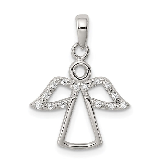 Sterling Silver Rhodium-plated Angel w/ Cubic Zirconia Wings Pendant