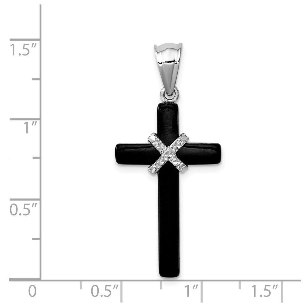 Sterling Silver Rhodium-plated Onyx Cross Pendant – Elegant Jewelry Gift for Birthday, Anniversary, Engagement, Wedding