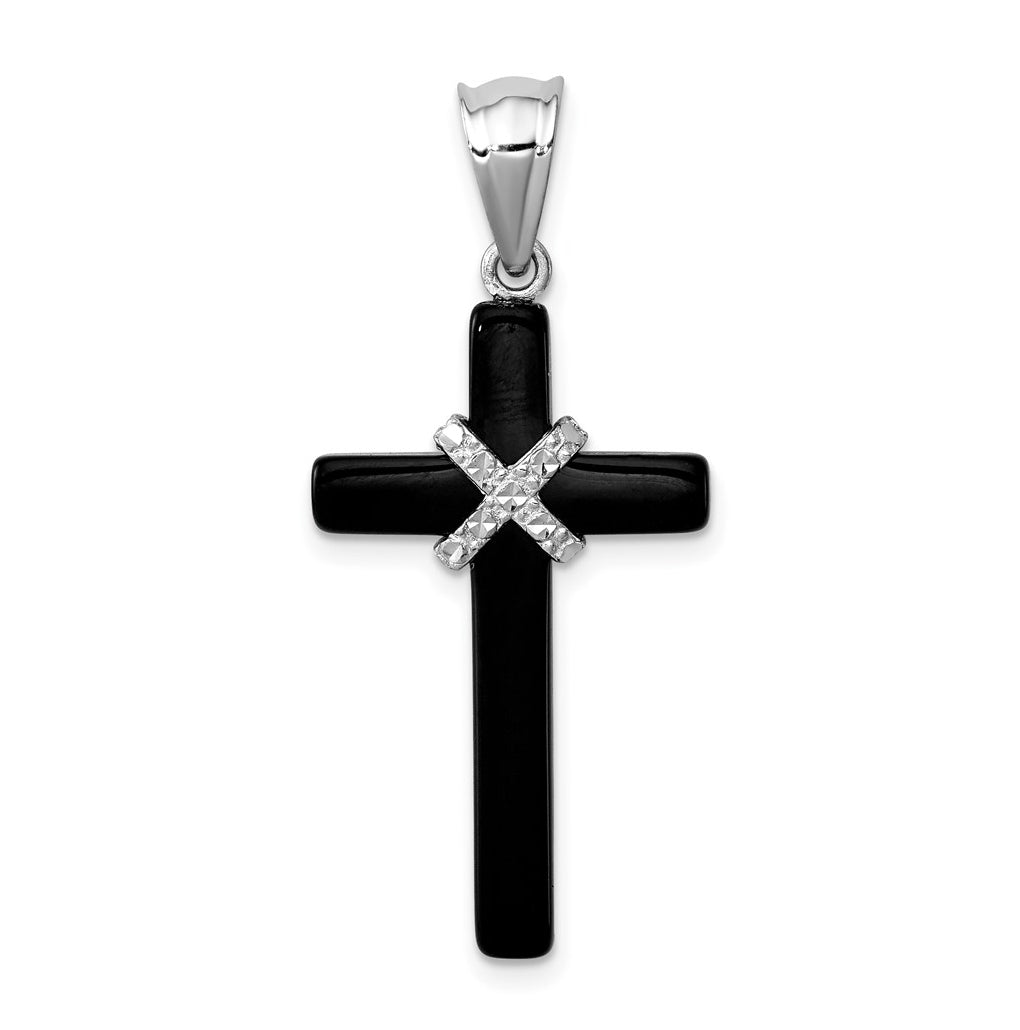 Sterling Silver Rhodium-plated Onyx Cross Pendant – Elegant Jewelry Gift for Birthday, Anniversary, Engagement, Wedding