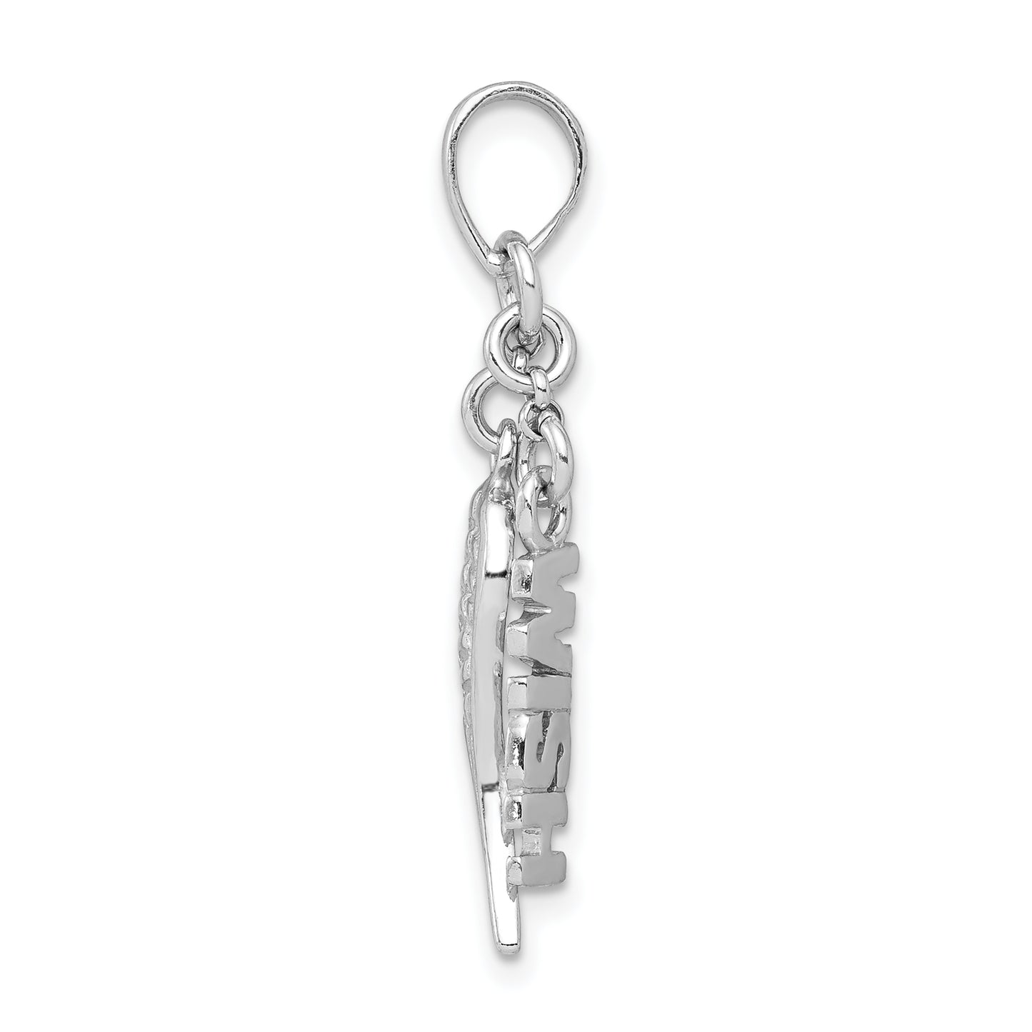 Sterling Silver Rhodium plated Polished/Textured Wish/Angel Wing Pendant