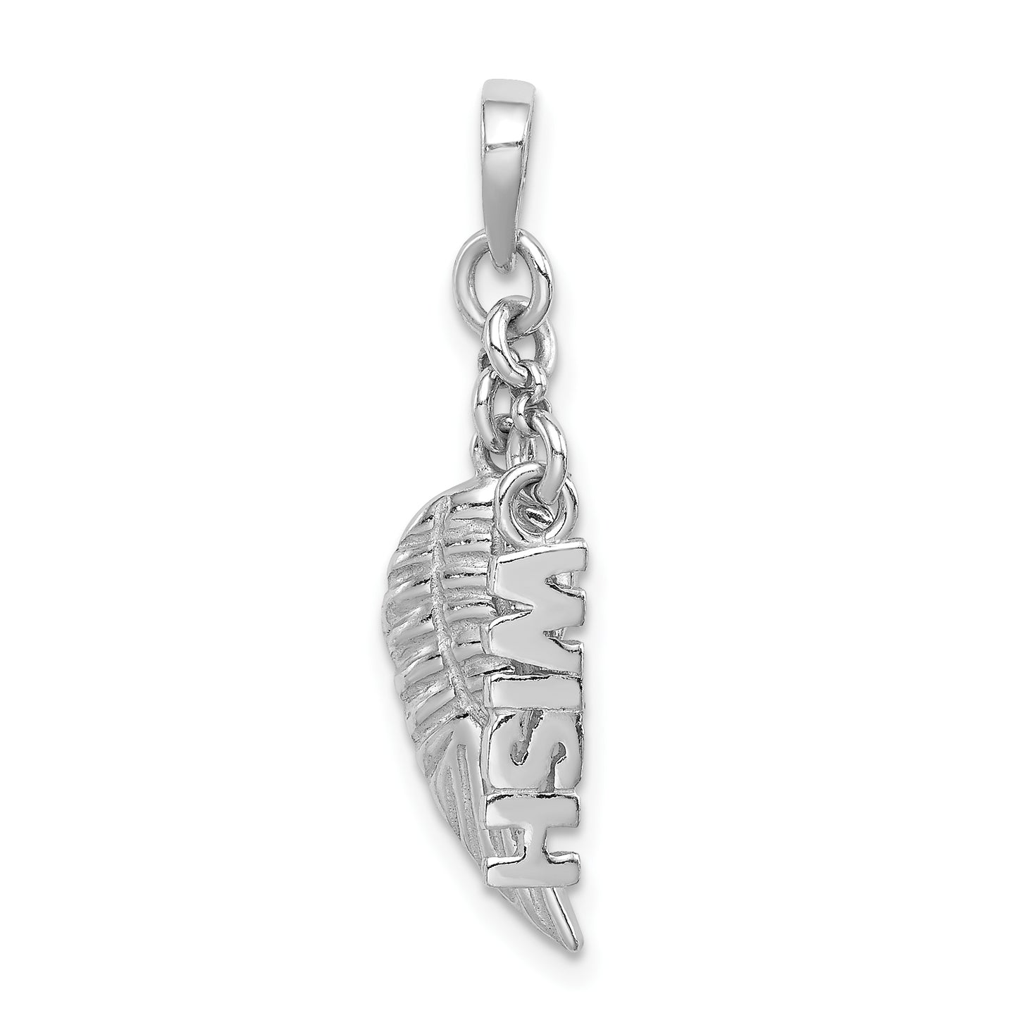 Sterling Silver Rhodium plated Polished/Textured Wish/Angel Wing Pendant