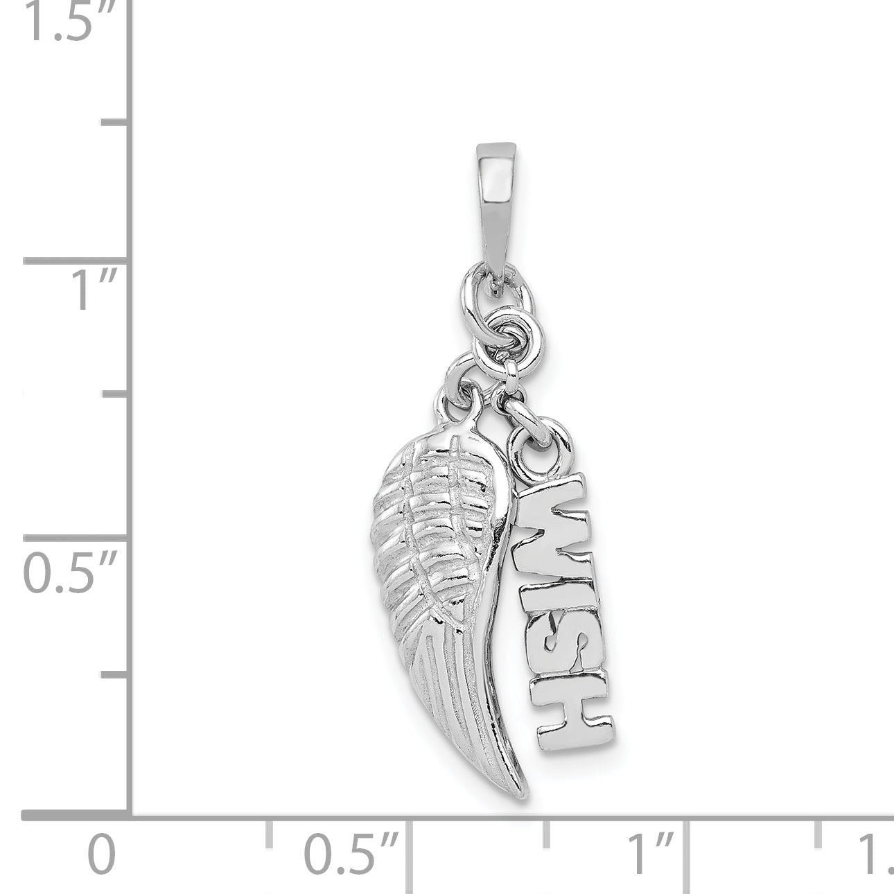 Sterling Silver Rhodium plated Polished/Textured Wish/Angel Wing Pendant