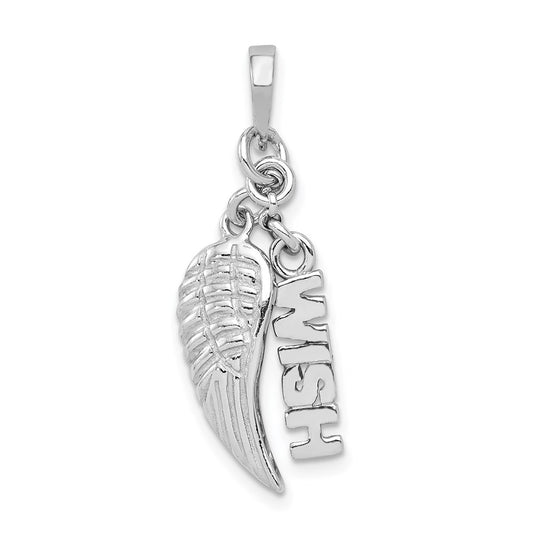 Sterling Silver Rhodium plated Polished/Textured Wish/Angel Wing Pendant