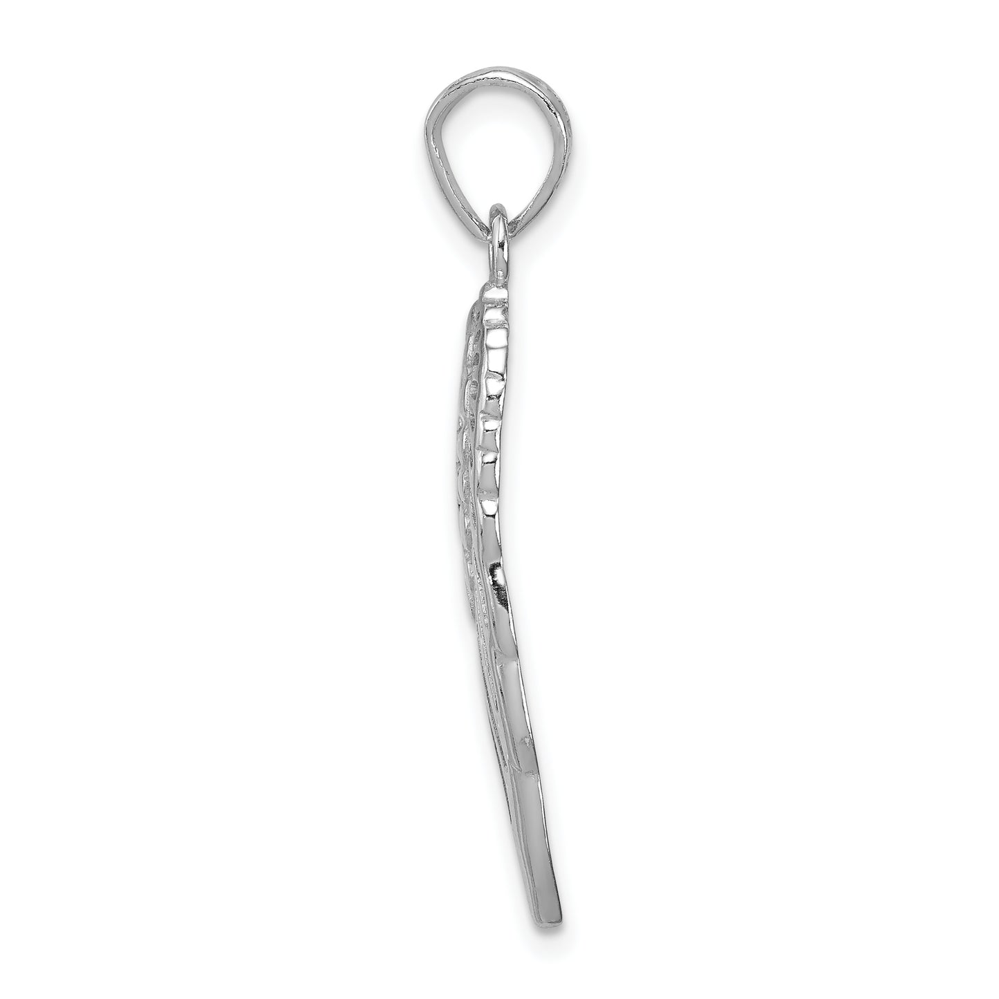 Sterling Silver Rhodium plated Polished/Textured Angel Wing Pendant