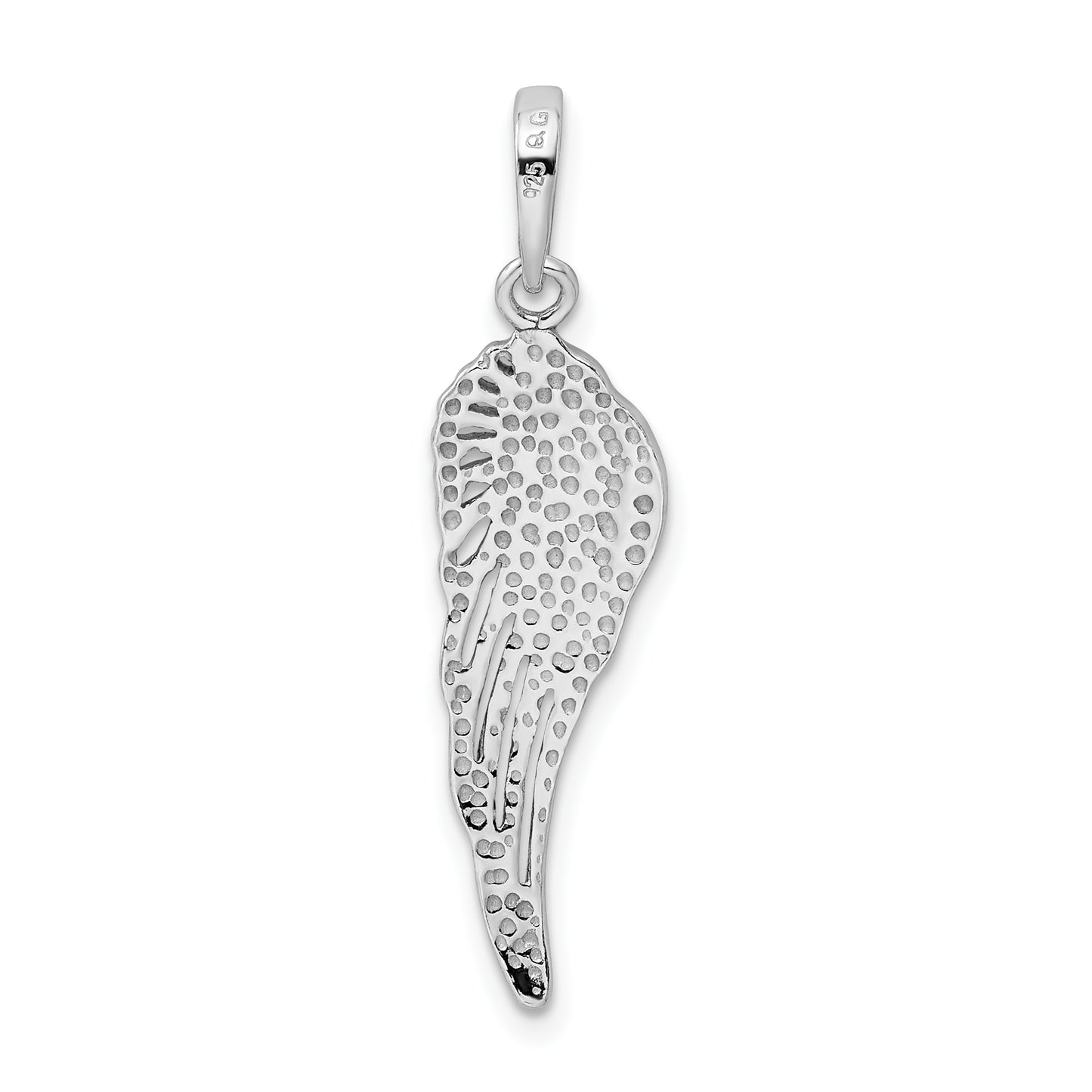 Sterling Silver Rhodium plated Polished/Textured Angel Wing Pendant