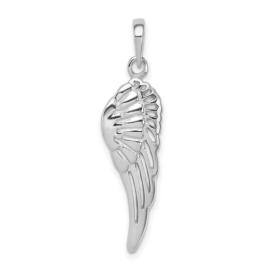 Sterling Silver Rhodium plated Polished/Textured Angel Wing Pendant