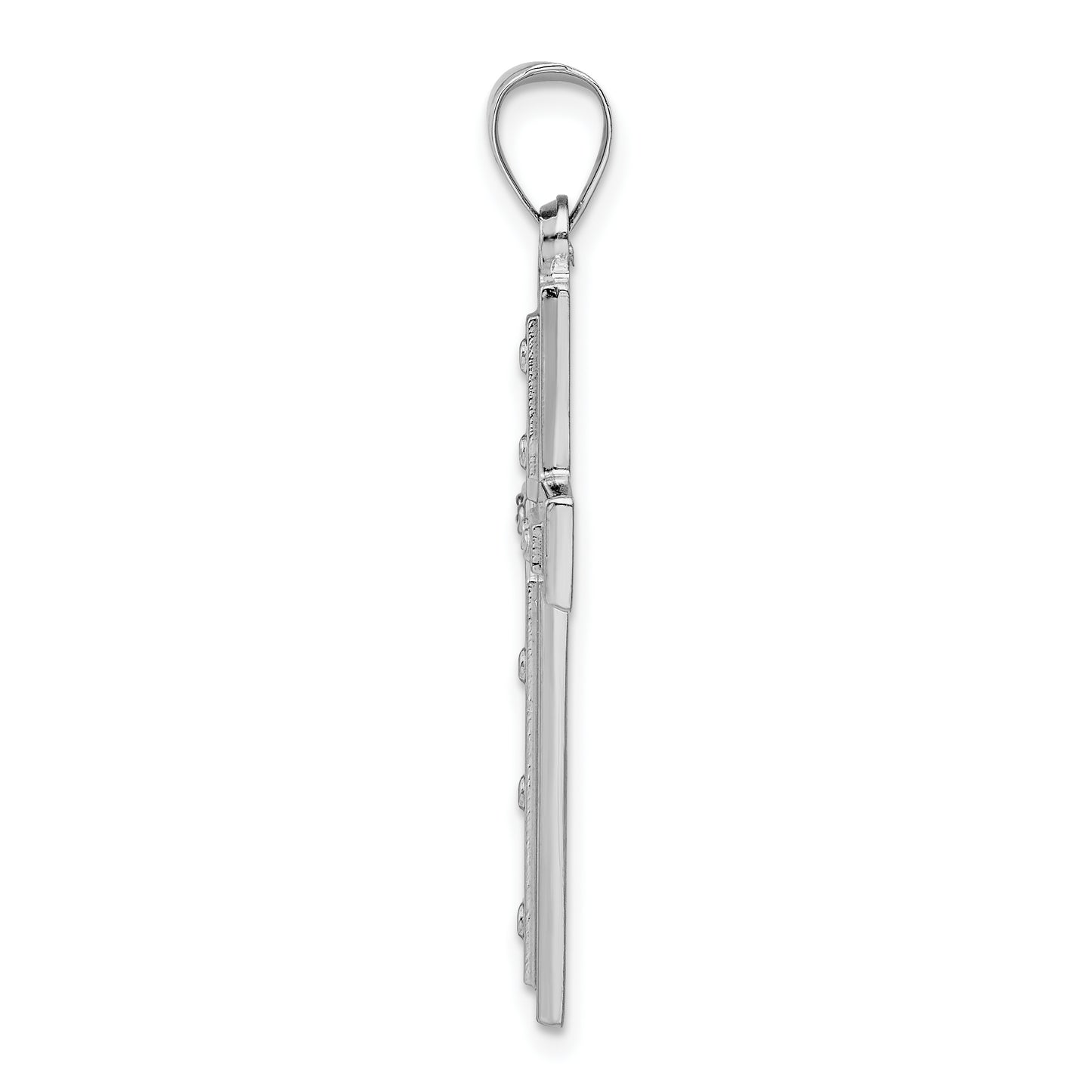 Sterling Silver Rhodium plated Satin & Polished Latin Cross Pendant