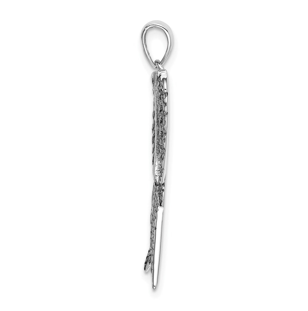 Sterling Silver Rhodium-plated Antiqued Angel Wing Pendant