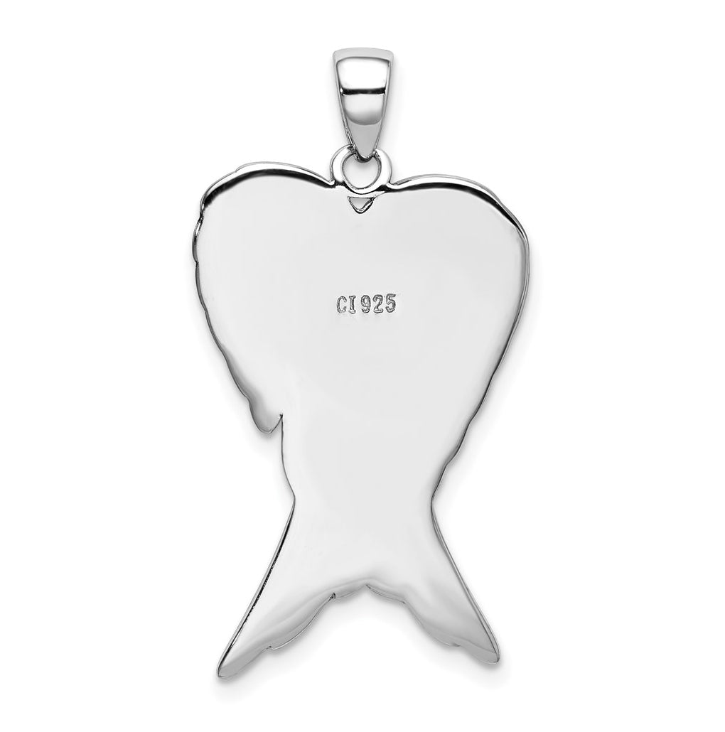 Sterling Silver Rhodium-plated Antiqued Angel Wing Pendant