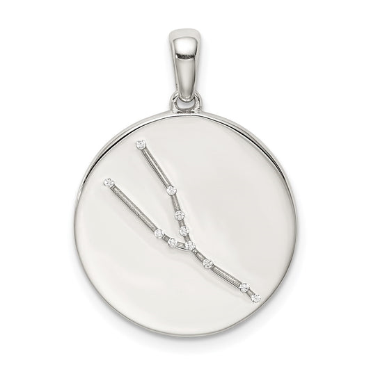 Sterling Silver Rhodium plated & Cubic Zirconia Taurus Zodiac Pendant