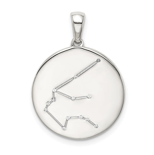 Sterling Silver Rhodium plated & Cubic Zirconia Aquarius Zodiac Pendant