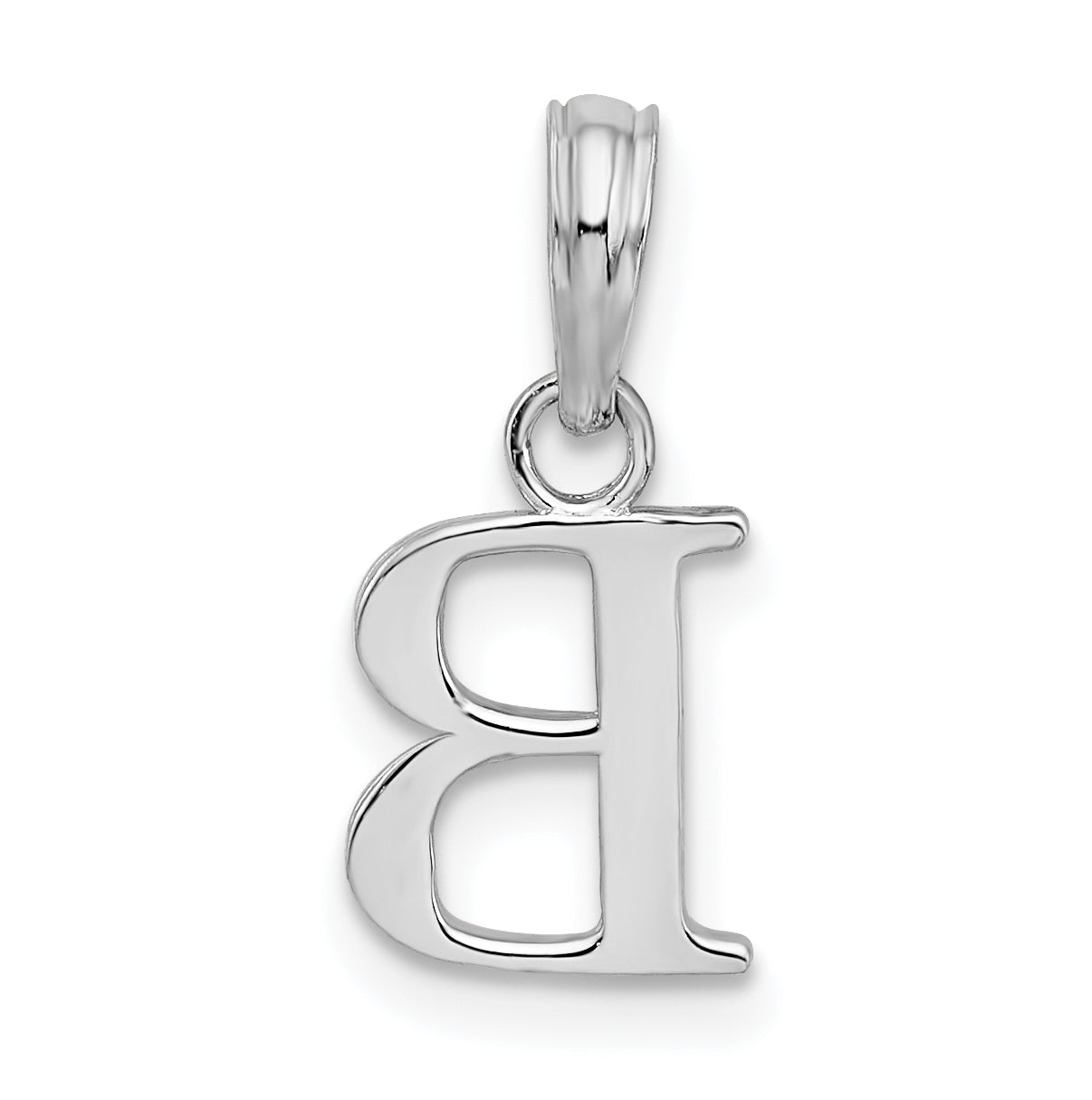 Sterling Silver Rhodium plated Polished Block Initial -B- Pendant