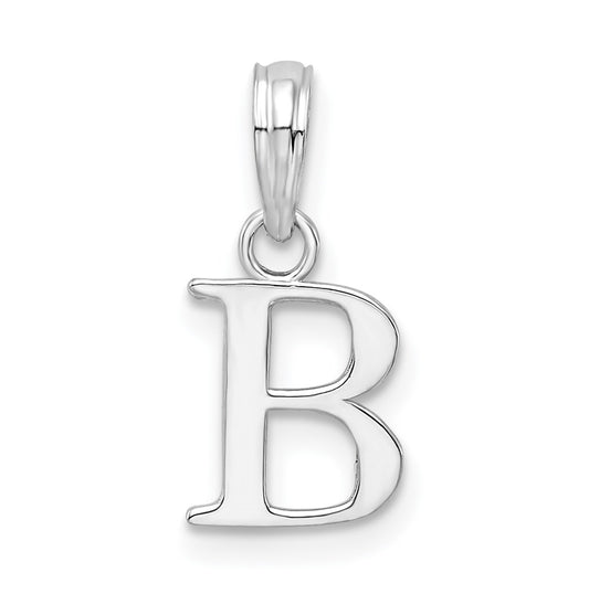 Sterling Silver Rhodium plated Polished Block Initial -B- Pendant