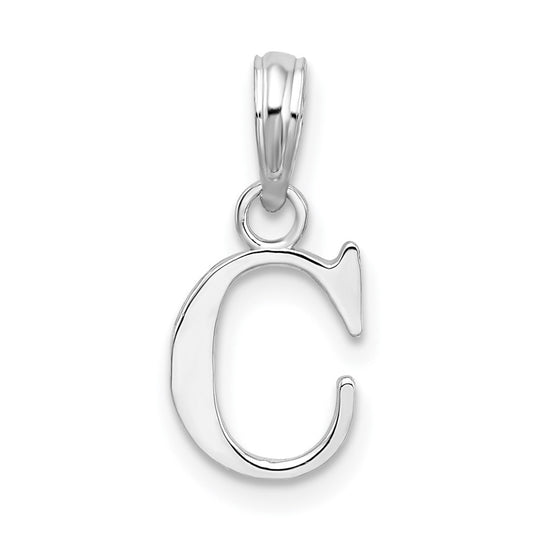 Sterling Silver Rhodium plated Polished Block Initial -C- Pendant