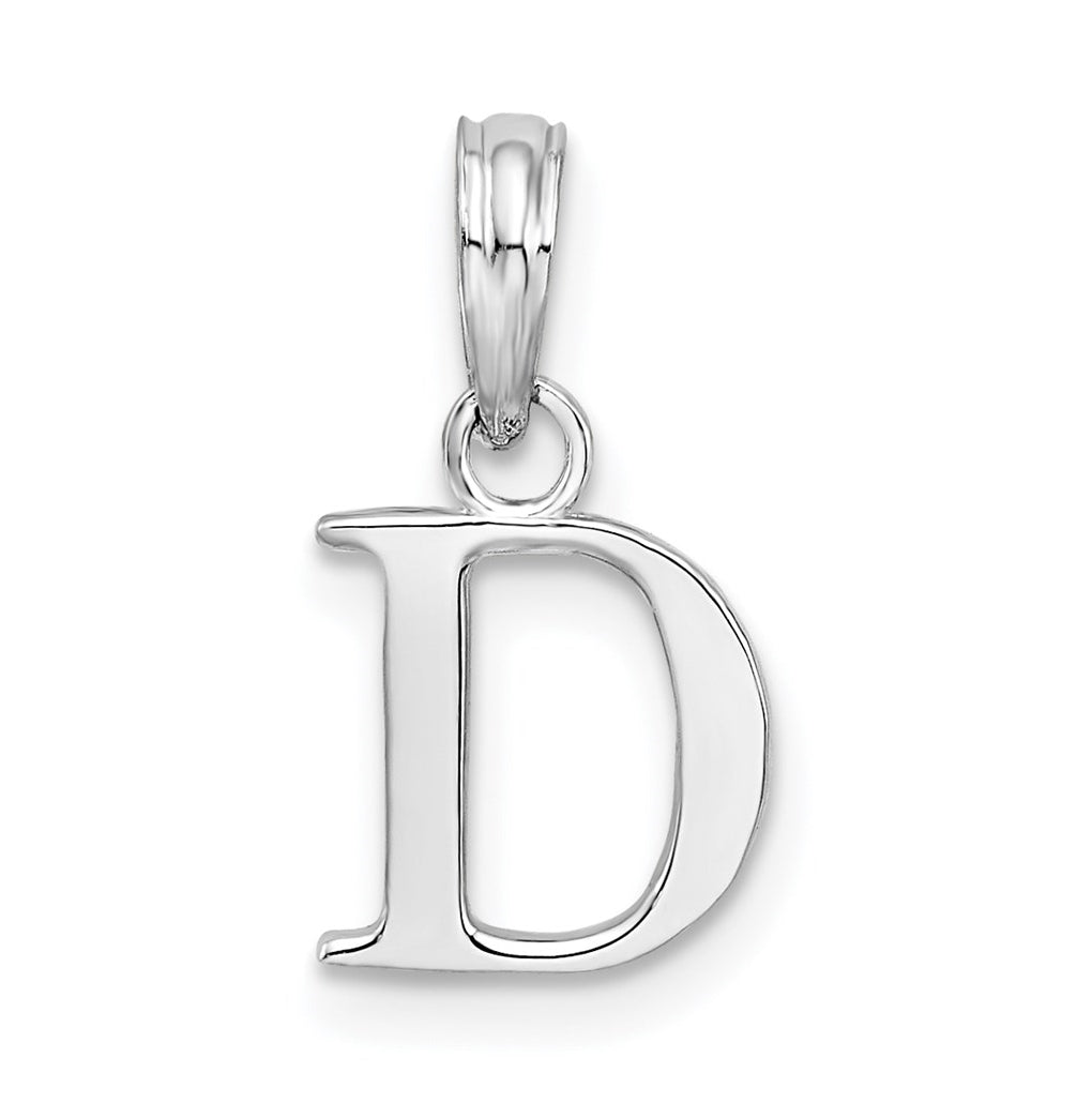 Sterling Silver Rhodium plated Polished Block Initial -D- Pendant