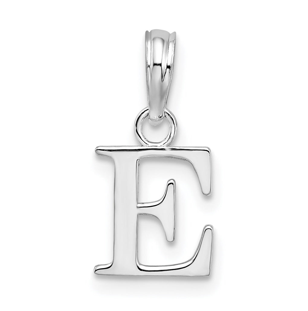 Sterling Silver Rhodium plated Polished Block Initial -E- Pendant