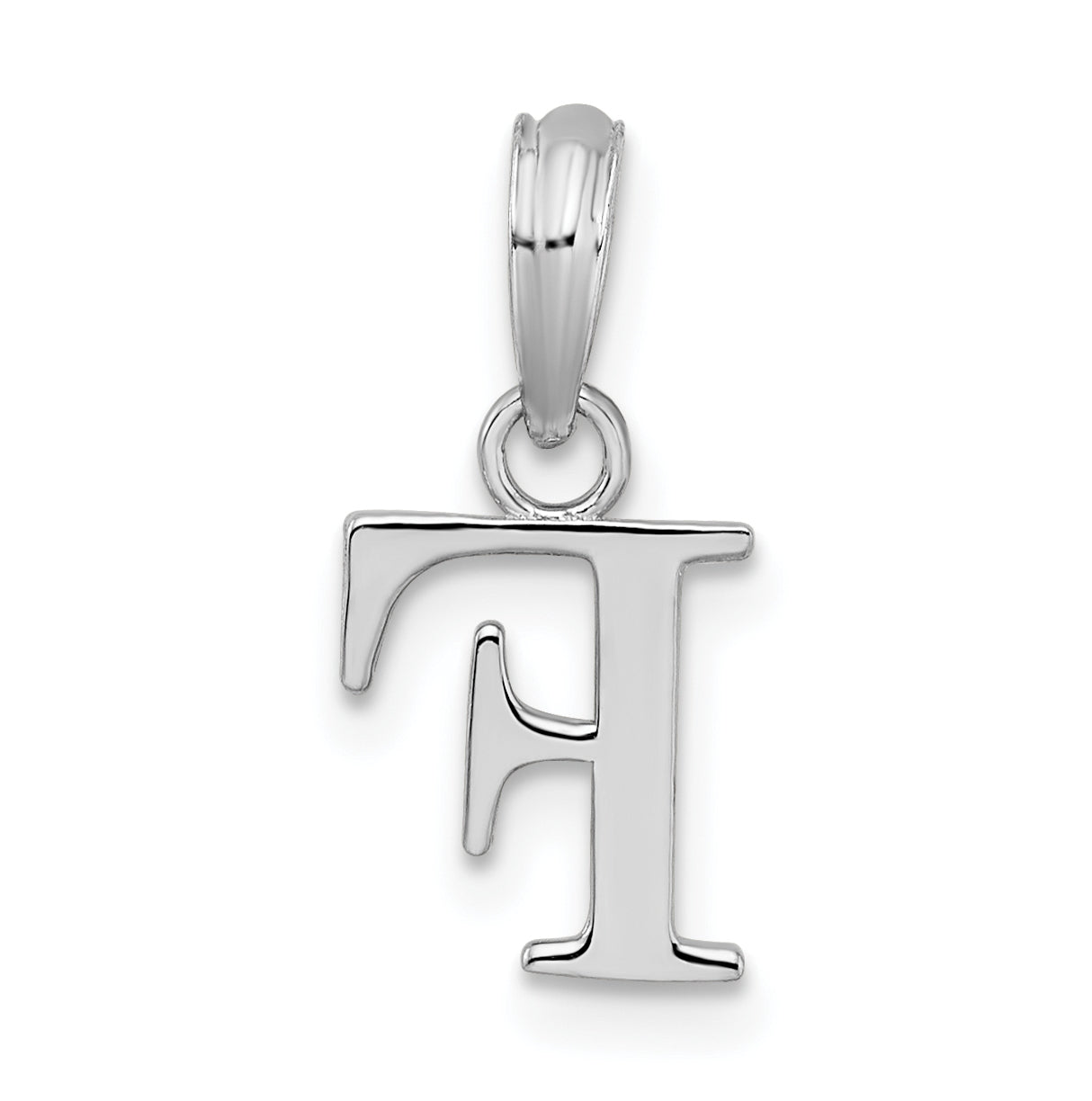 Sterling Silver Rhodium plated Polished Block Initial -F- Pendant