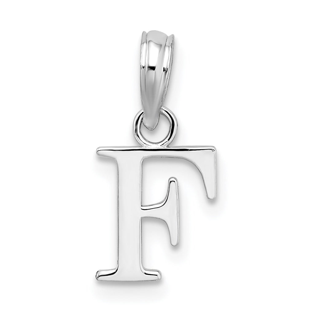 Sterling Silver Rhodium plated Polished Block Initial -F- Pendant