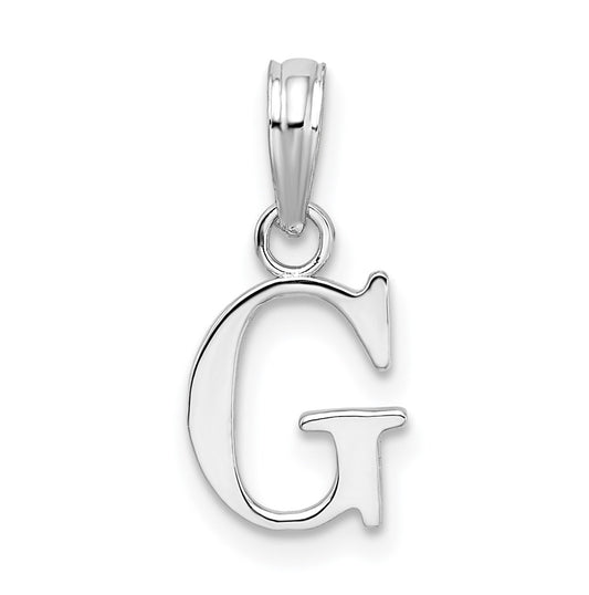 Sterling Silver Rhodium plated Polished Block Initial -G- Pendant