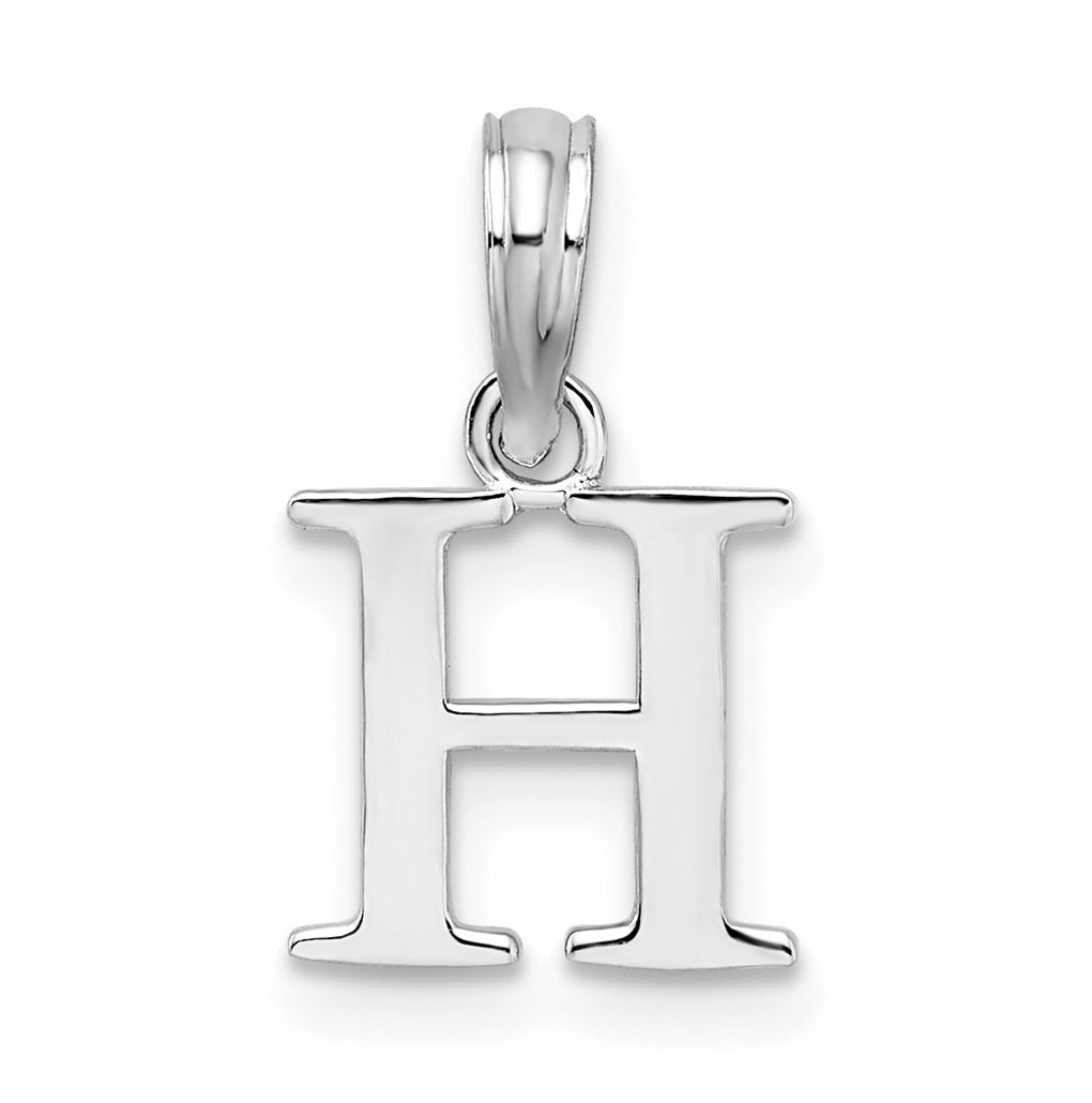 Sterling Silver Rhodium plated Polished Block Initial -H- Pendant