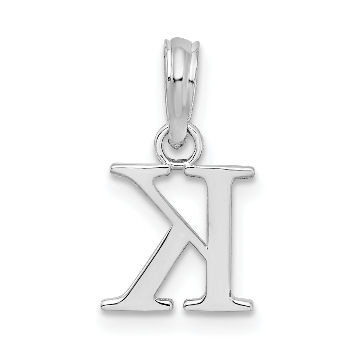 Sterling Silver Rhodium plated Polished Block Initial -K- Pendant