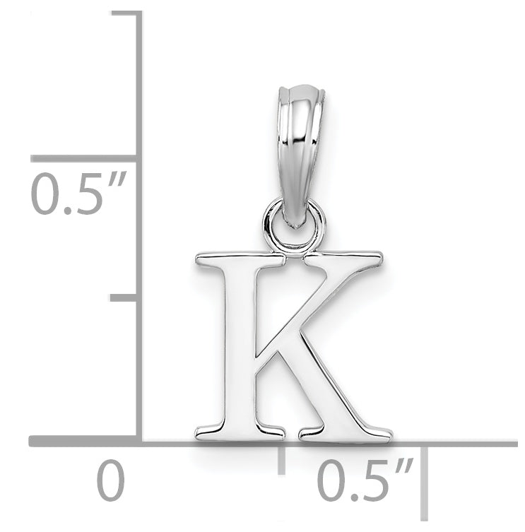 Sterling Silver Rhodium plated Polished Block Initial -K- Pendant