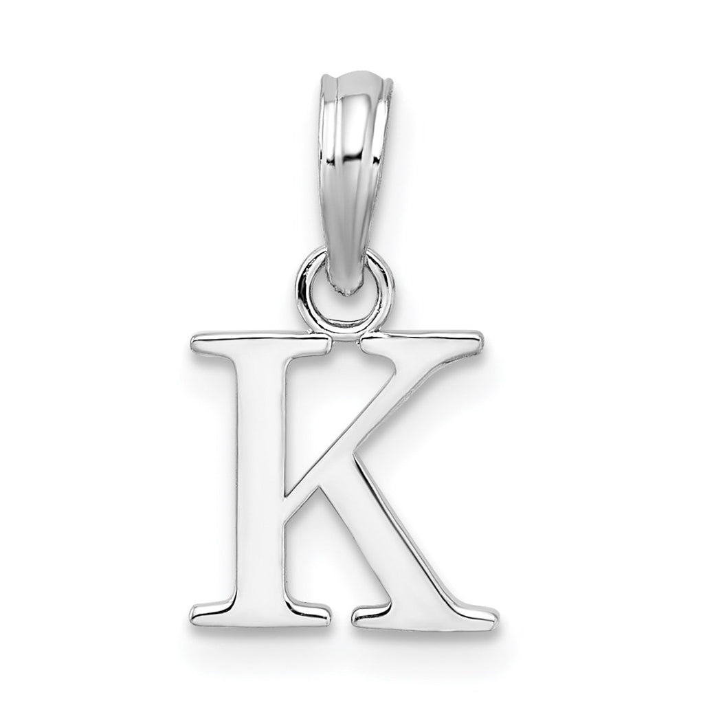 Sterling Silver Rhodium plated Polished Block Initial -K- Pendant
