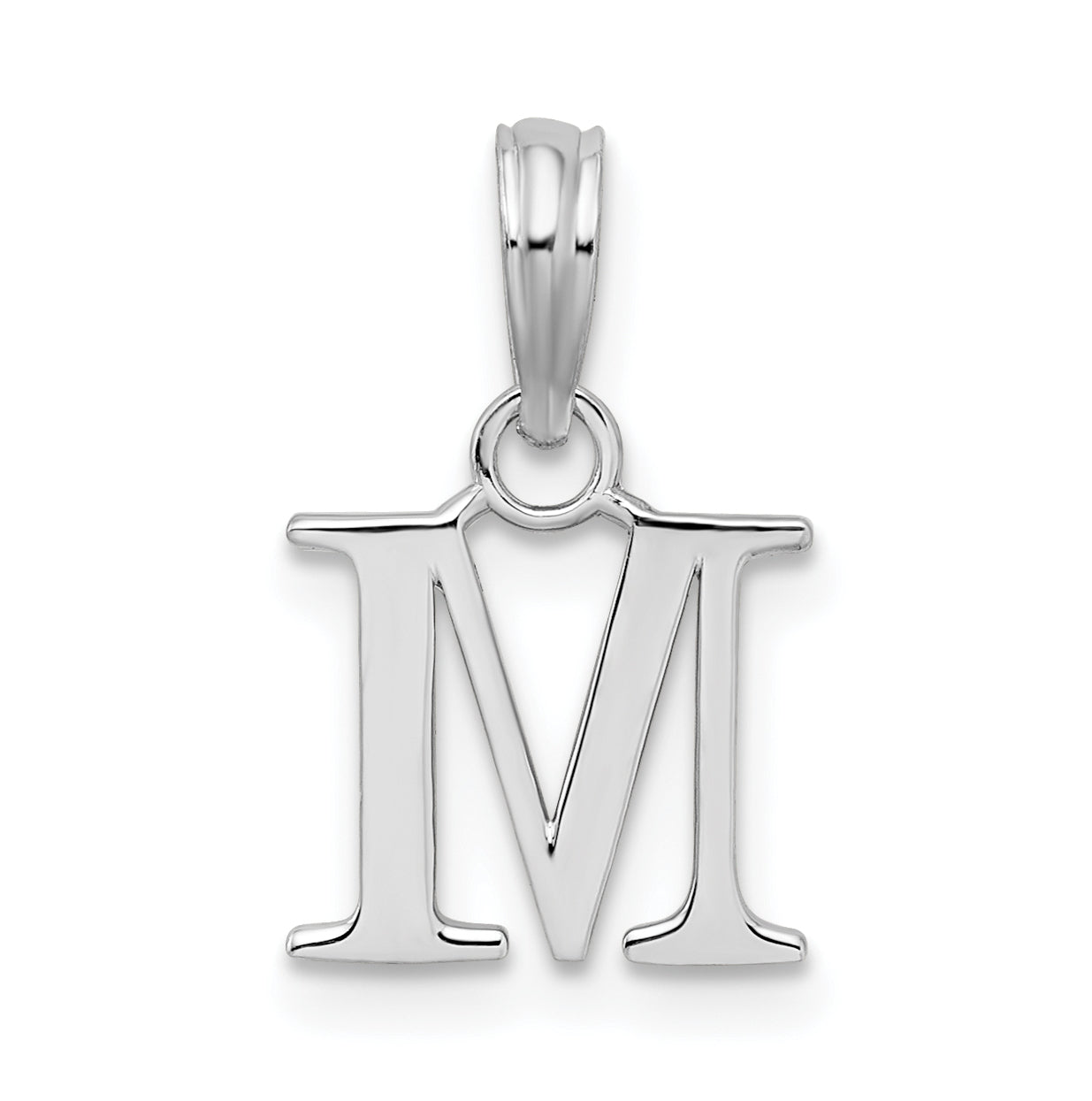 Sterling Silver Rhodium plated Polished Block Initial -M- Pendant