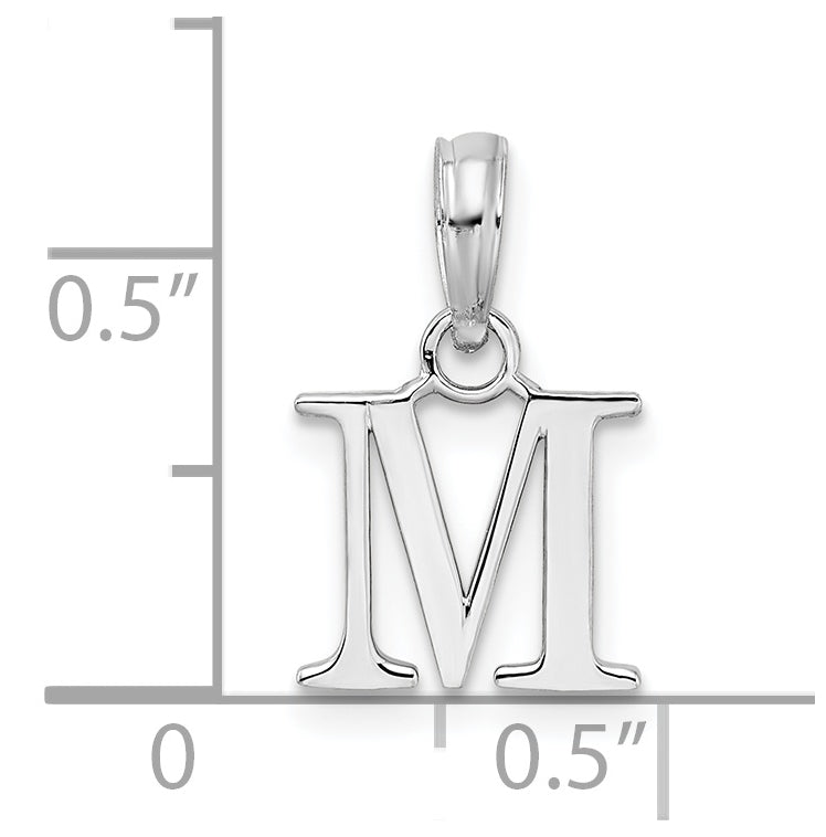 Sterling Silver Rhodium plated Polished Block Initial -M- Pendant