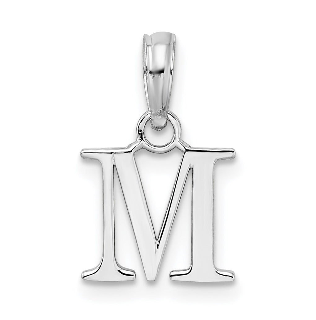Sterling Silver Rhodium plated Polished Block Initial -M- Pendant