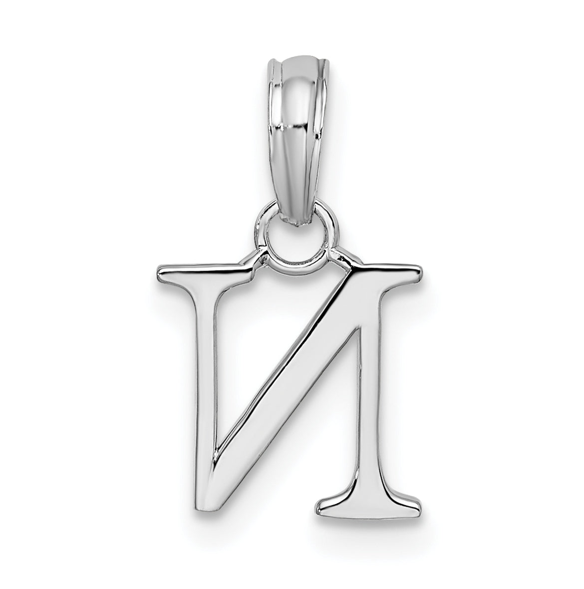 Sterling Silver Rhodium plated Polished Block Initial -N- Pendant