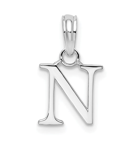 Sterling Silver Rhodium plated Polished Block Initial -N- Pendant