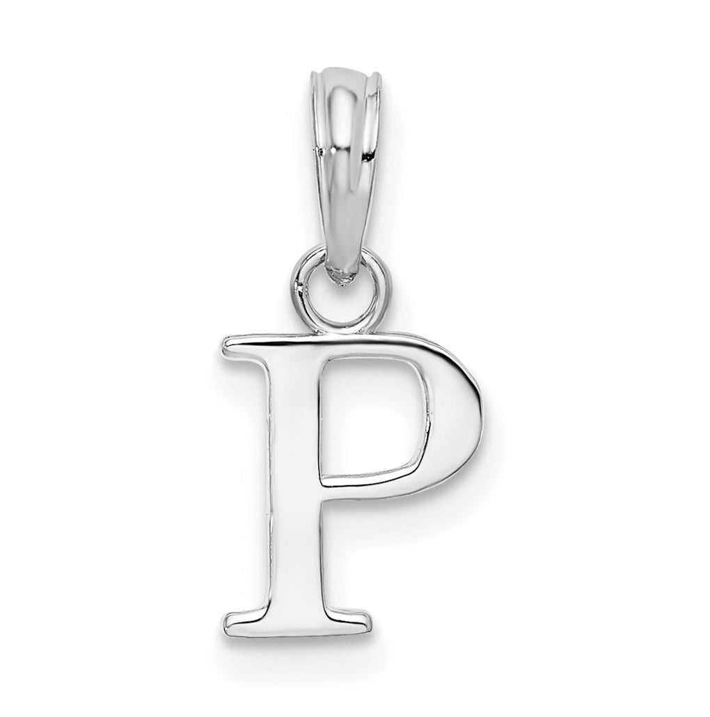 Sterling Silver Rhodium plated Polished Block Initial -P- Pendant