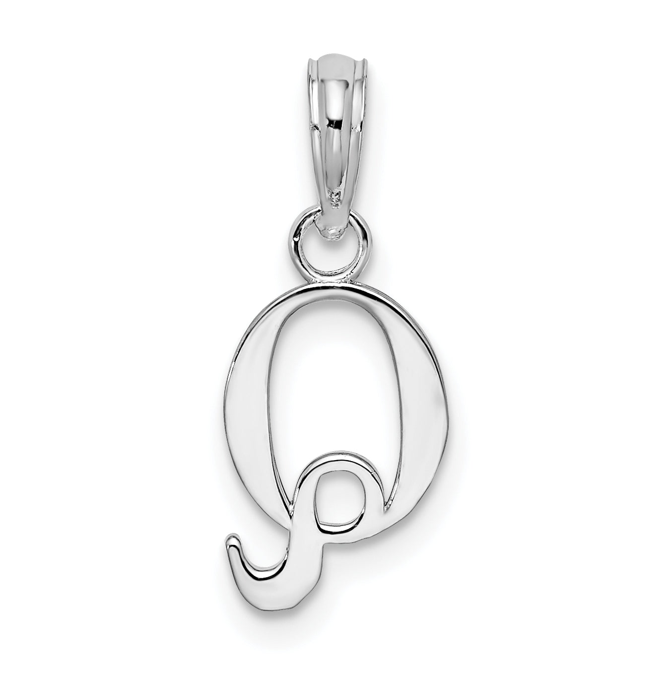 Sterling Silver Rhodium plated Polished Block Initial -Q- Pendant