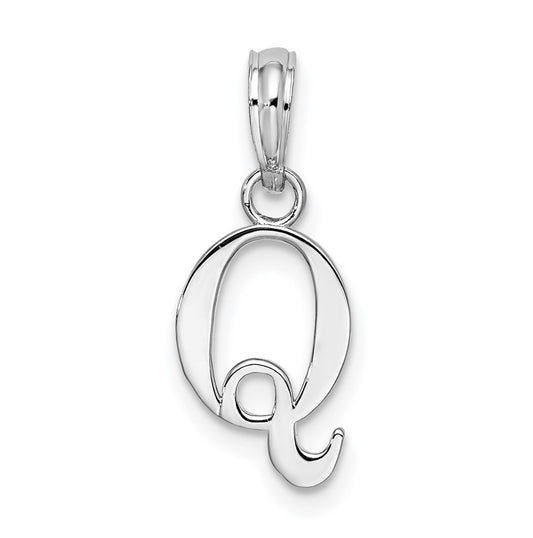 Sterling Silver Rhodium plated Polished Block Initial -Q- Pendant