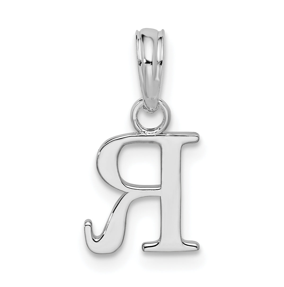 Sterling Silver Rhodium plated Polished Block Initial -R- Pendant