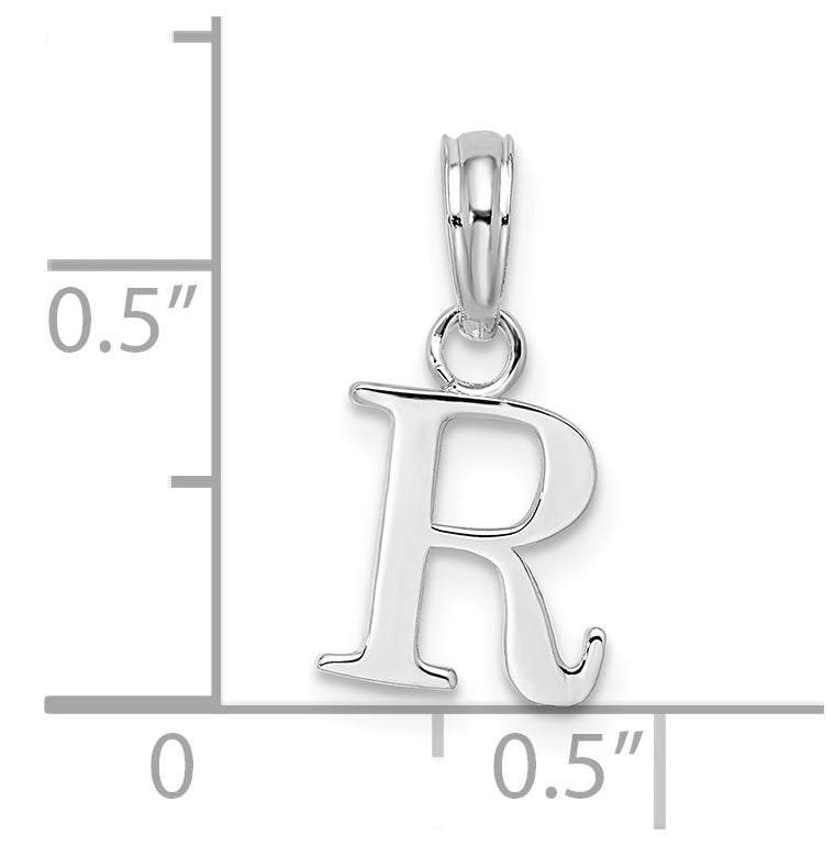 Sterling Silver Rhodium plated Polished Block Initial -R- Pendant