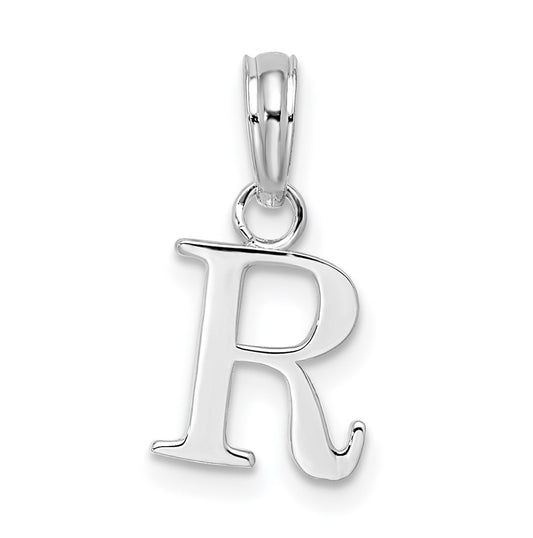 Sterling Silver Rhodium plated Polished Block Initial -R- Pendant