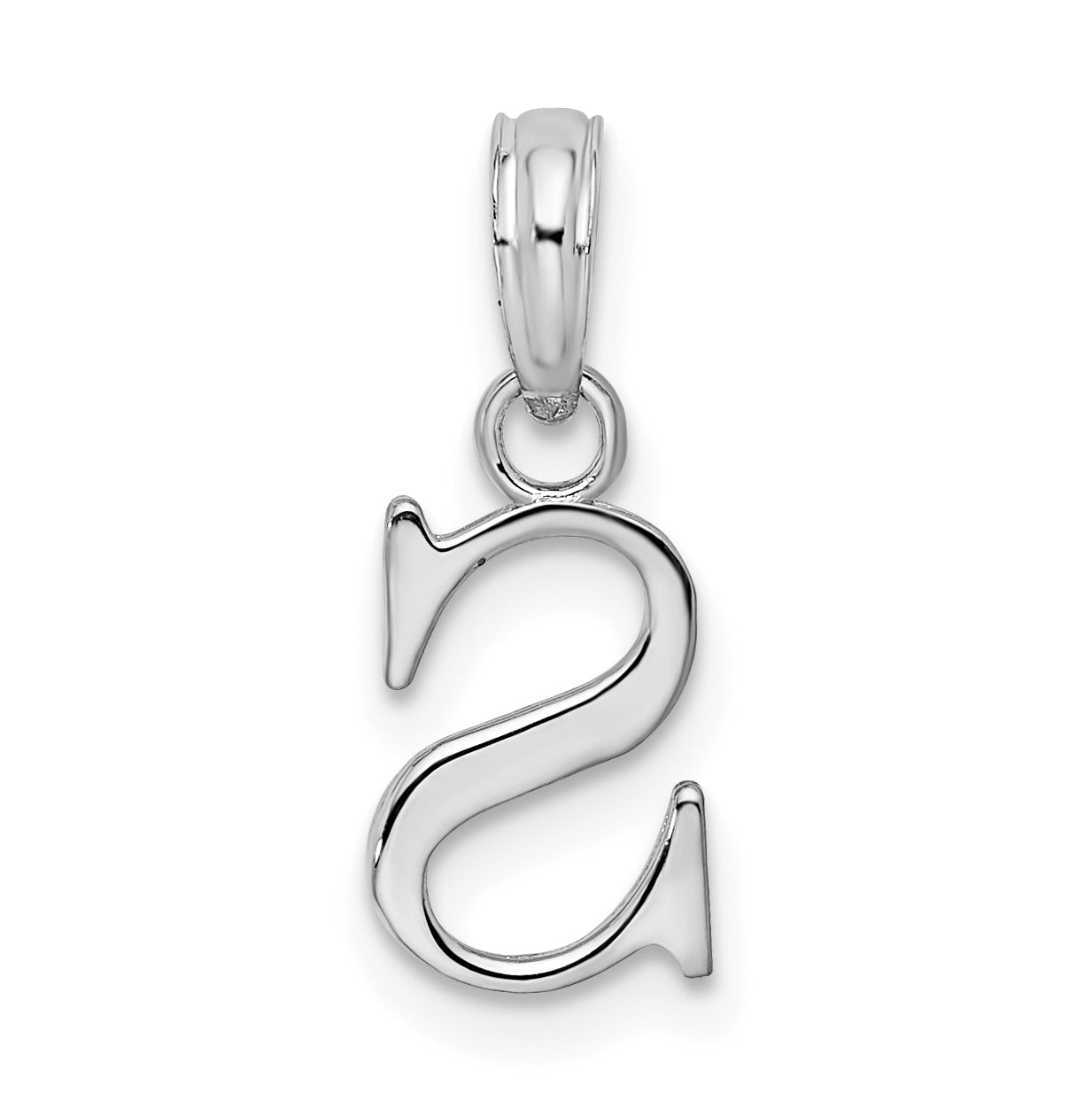 Sterling Silver Rhodium plated Polished Block Initial -S- Pendant