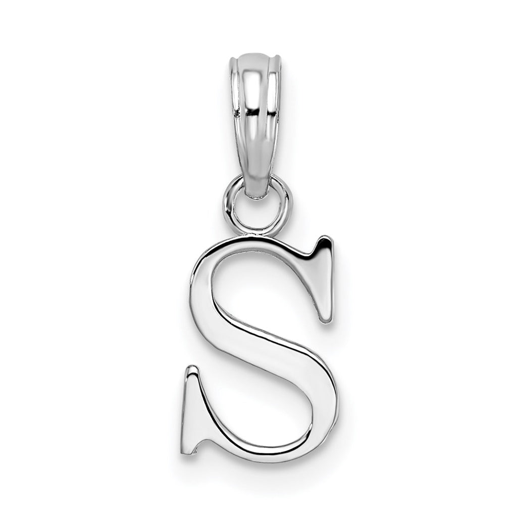 Sterling Silver Rhodium plated Polished Block Initial -S- Pendant