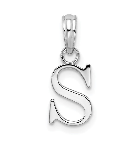 Sterling Silver Rhodium plated Polished Block Initial -S- Pendant
